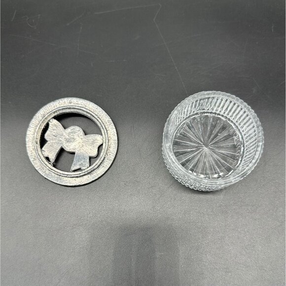 Vintage Trinket Dish Vanity Jewelry Jar Pewter Glass Faux Pearl Cabochon Cottage - Picture 4 of 10